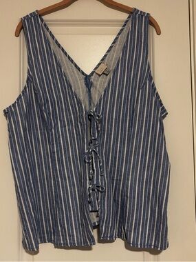 a new day Blue and White Striped Tie-Front Tank Top